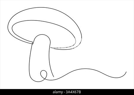 Mushroom one line art drawing minimalist Fungi isolated continuous outline vector illustration Stock Vector