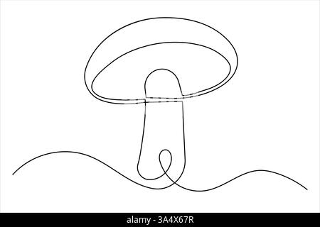 Mushroom one line art drawing minimalist Fungi isolated continuous outline vector illustration Stock Vector