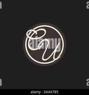 Initial letter CU monogram logo with simple and creative cirle line design ideas vector graphic Stock Vector