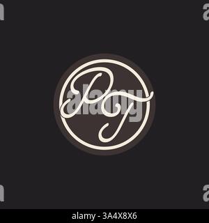 Initial letter PT monogram logo with simple and creative cirle line design ideas vector graphic Stock Vector