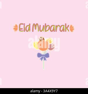 Soft Pastel Eid Mubarak Greeting with Floral Bouquet Stock Vector