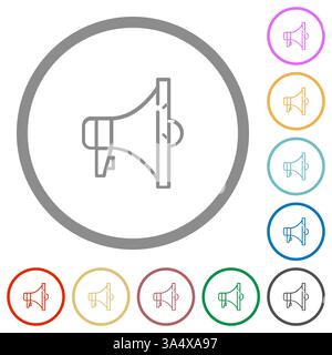 Megaphone outline flat color icons in round outlines on white background Stock Vector