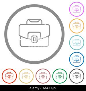 Briefcase outline flat color icons in round outlines on white background Stock Vector