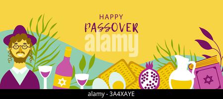 Happy Passover horizontal background for invitation, flyer, greeting card,poster. Stock Vector