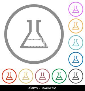 Erlenmeyer Flask flat color icons in round outlines on white background Stock Vector