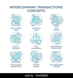 Intercompany transactions soft blue concept icons Stock Vector