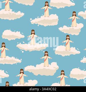 He is risen Easter seamless pattern, cross sky, cloud Stock Vector