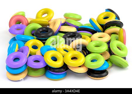 Pile of inflatable ring for swimming pool isolated on white background. 3d render of summer vacation concept and holidays Stock Photo