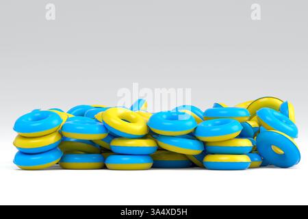 Pile of inflatable ring for swimming pool isolated on white background. 3d render of summer vacation concept and holidays Stock Photo