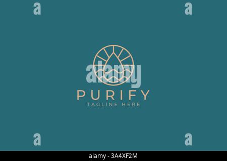 Modern and Eco Friendly Water Purification Logo with Radiant Minimalist Design Stock Vector