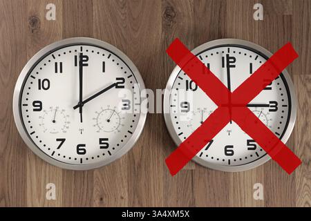 No daylight saving time change: permanent standard time implemented. Abolition of daylight saving time: no clock change this spring. Stock Photo