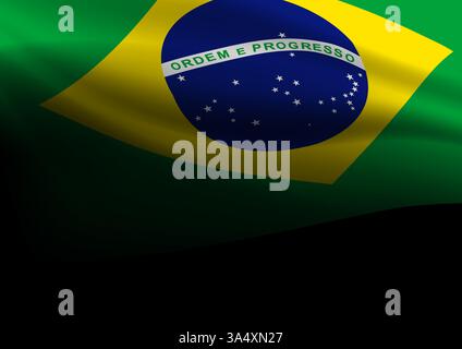 Brazilian flag flies majestically on a black background, vector illustration Stock Vector