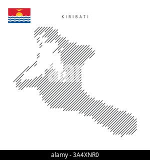 Kiribati map from pattern of black slanted parallel lines. Republic of Kiribati map with gray diagonal lines. Silhouette of a country made of oblique Stock Vector
