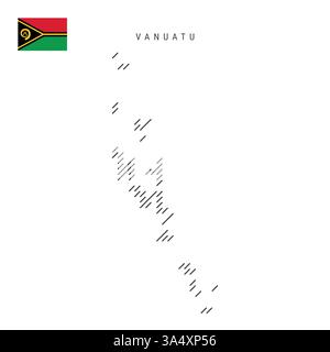Vanuatu map from pattern of black slanted parallel lines. Vanuatuan map with gray diagonal lines. Silhouette of a country made of oblique hatching. Ve Stock Vector