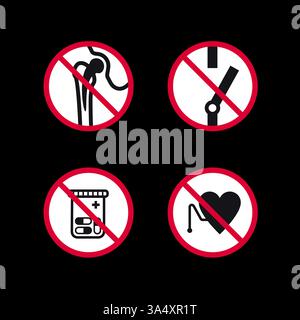 Prohibited signs, forbidden round stickers set, vector icons. Stock Vector