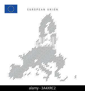 European Union map without UK from pattern of black slanted parallel lines. EU map with gray diagonal lines. Silhouette of a country made of oblique h Stock Vector