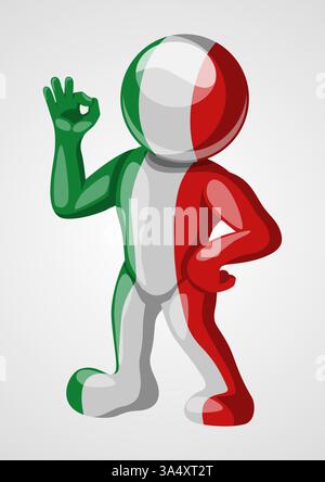 Fun faceless character decorated in the colors of the Italian flag, making a perfect hand sign gesture Stock Vector
