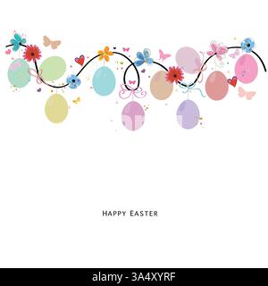 Happy Easter with hanging eggs Stock Vector