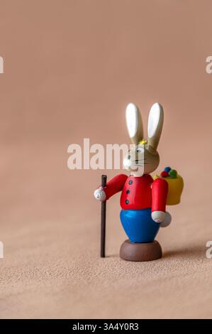 Single wooden Easter bunny decor closeup Stock Photo