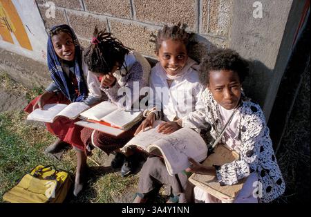 Ethiopia, Addis Abeba; children doing their homework from primary school. Stock Photo