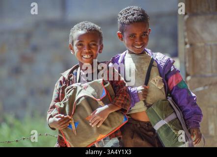 Ethiopia, Tigray,  boys on their way to school in Axum. Stock Photo