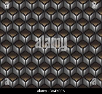 Brown with grey 3d geometrical cubes seamless abstract pattern Stock Vector