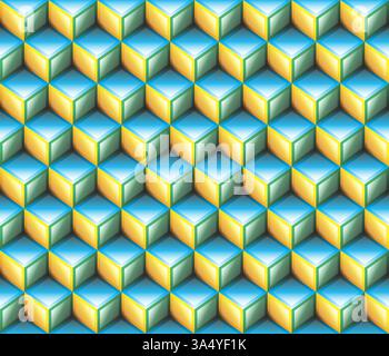 Yellow Green and blue 3d geometrical cubes seamless abstract pattern Stock Vector