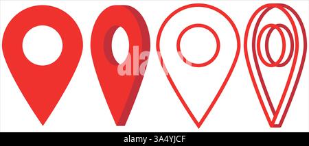 Red Map Marker, location pin icon collection, GPS location symbol isolated on a white background Stock Vector