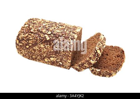 Wheat bread with mixed seeds isolated on white background. Top view Stock Photo