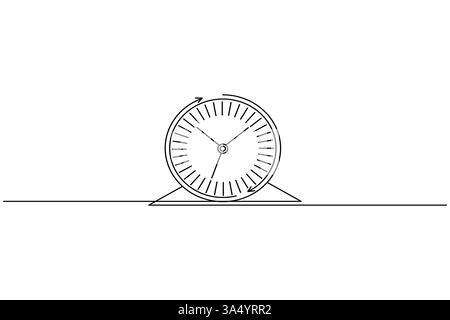 Clock continuous one line drawing and minimalist style isolate outline vector icon Stock Vector