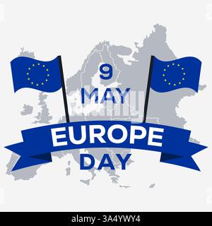 happy europe day illustration design concept in flat style design Stock Vector
