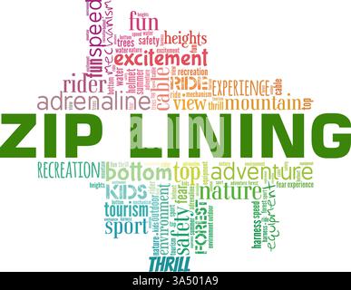 Zip Lining vector illustration word cloud isolated on white background. Stock Vector