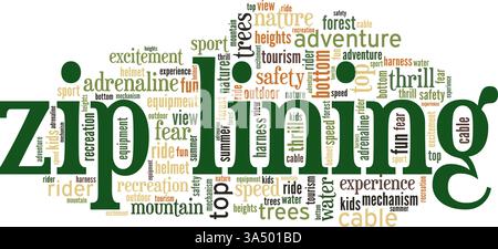 Zip Lining vector illustration word cloud isolated on white background. Stock Vector