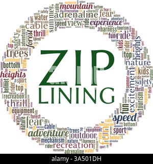 Zip Lining vector illustration word cloud isolated on white background. Stock Vector