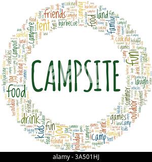 Campsite vector illustration word cloud isolated on white background. Stock Vector