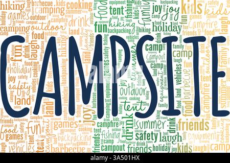 Campsite vector illustration word cloud isolated on white background. Stock Vector