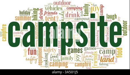 Campsite vector illustration word cloud isolated on white background. Stock Vector