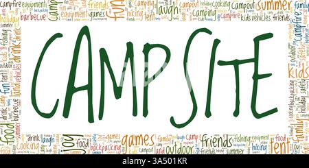 Campsite vector illustration word cloud isolated on white background. Stock Vector