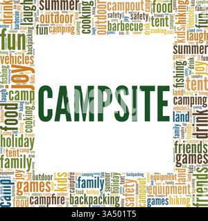Campsite vector illustration word cloud isolated on white background. Stock Vector