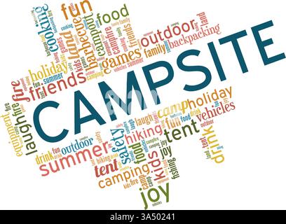 Campsite vector illustration word cloud isolated on white background. Stock Vector