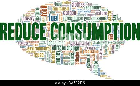 Reduce Consumption vector illustration word cloud isolated on white background. Stock Vector