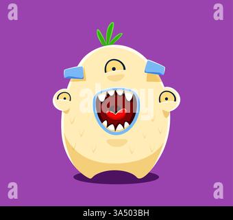 Halloween font digit 0 zero bizarre monster character. Spooky fantasy three eyes monster font figure or number, bizarre alien beast vector typeface numeral symbol or Halloween creature typeset digit Stock Vector