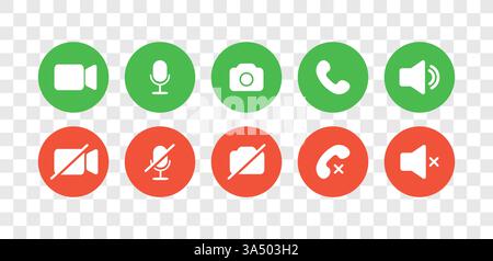 Videocall Icon. Online call control symbol set. Basic icons for video conference, webinar and video chat. Flat Vector illustration Stock Vector