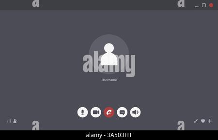 Videocall Interface. Online video chat template with user icon. Virtual meeting screen. Web conference app layout. Flat Vector illustration Stock Vector