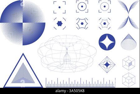Circular, triangular, and cube-like geometric elements combined with fluid scientific structures, reflecting symmetry and balance. Science. Vector Stock Vector