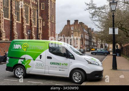 Greenzone cleaning company van parked, 100% electric vehicle, zero emissions, London, England, UK. Stock Photo