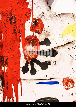 Close-up detail of "Burnt canvas 5"  by Joan Miró, in the Fundació Joan Miró in Barcelona, Spain. Stock Photo