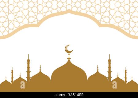 Eid Mubarak Background vector Landscape Greeting Card and Wishes with Beautiful Floral Moon and Masjid for Promotional Advertise. Stock Vector