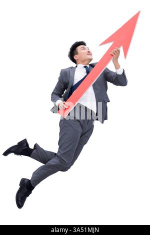 Chinese businessman with red arrow sign Stock Photo - Alamy