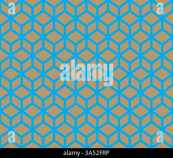 Brown geometrical cubes vector art seamless pattern on blue background Stock Vector